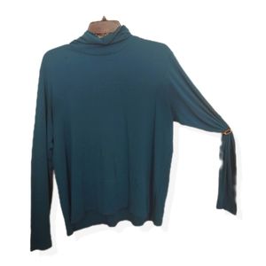 Teal silk faux turtleneck